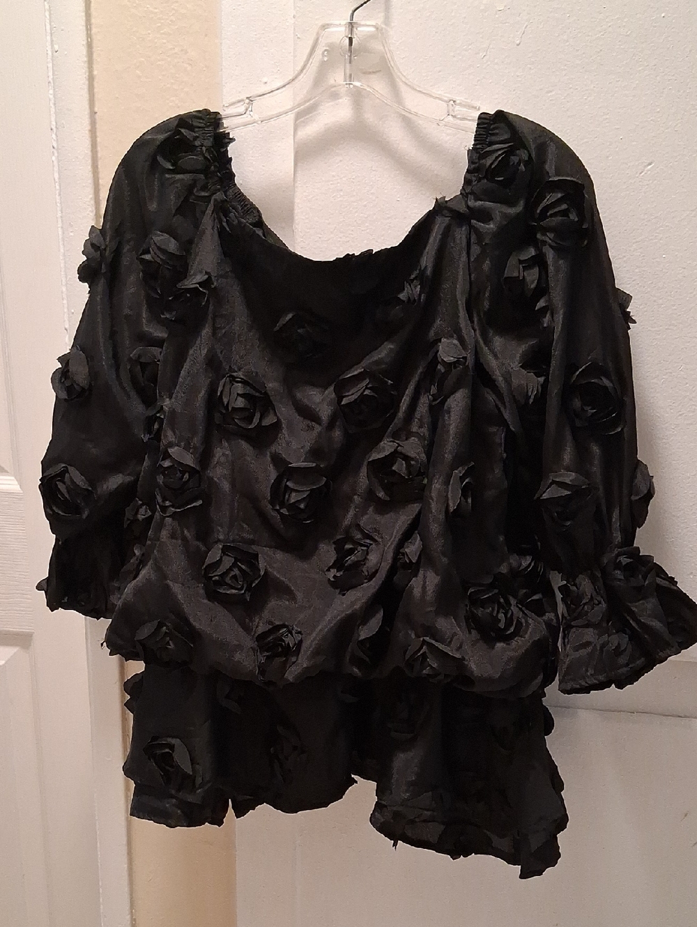 Black Floral Appliqué Peasant Top - Women